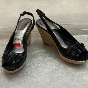 Alfani Black and Tan Wedge Espadrille Sandals